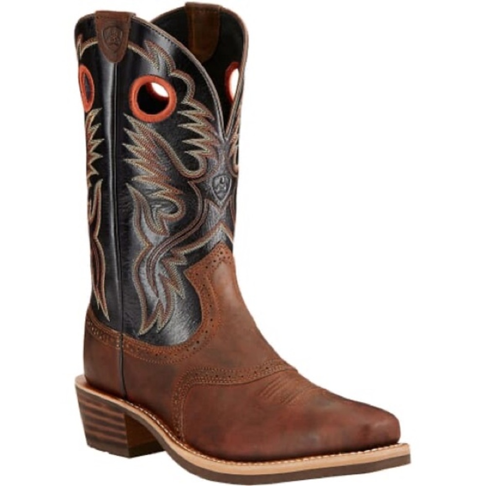 Ariat  Men’s Leather Heritage Roughstock Square Toe BrownWestern Cowboy Boots